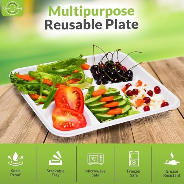5 Compartment Plates Disposable, 25 Pack Heavy-Duty Paper Plates - Image 2