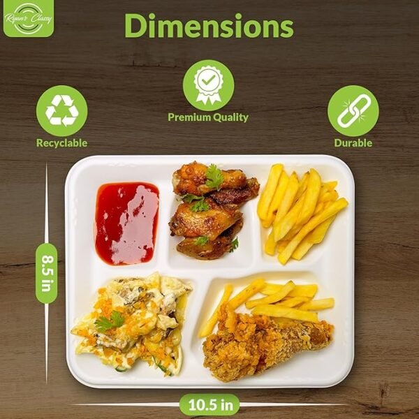 5 Compartment Plates Disposable, 25 Pack Heavy-Duty Paper Plates - Image 3