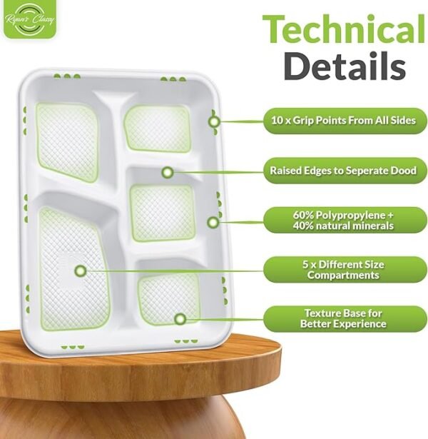 5 Compartment Plates Disposable, 25 Pack Heavy-Duty Paper Plates - Image 4
